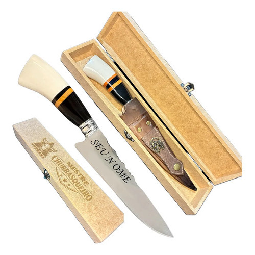 Faca Artesanal Churrasco Personalizada 7 Pol Inox Presente Chifre com osso
