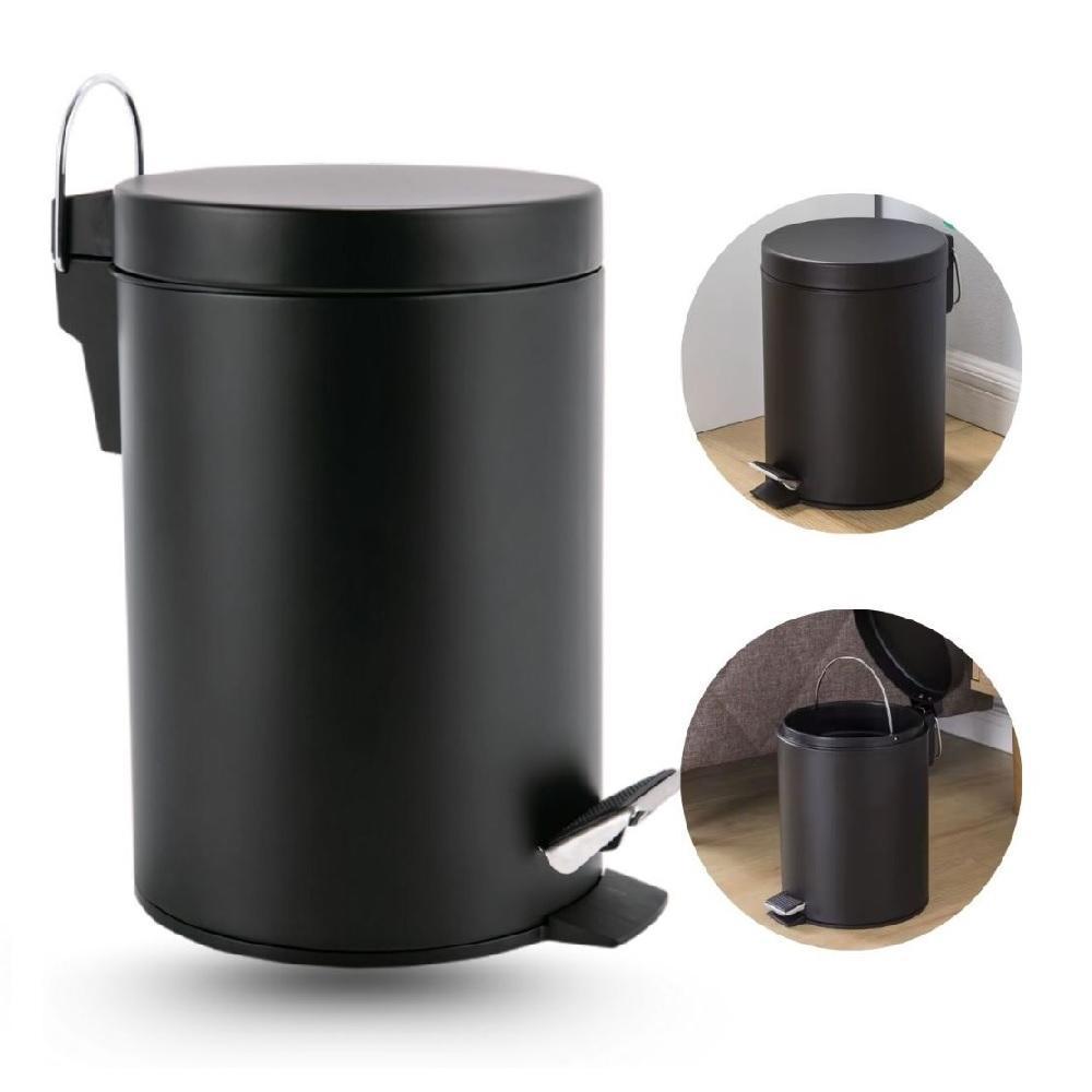 LIXEIRA INOX PRETA 3 LITROS PEDAL REMOVIVEL BANHEIRO COZINHA MULTIUSO LUXO
