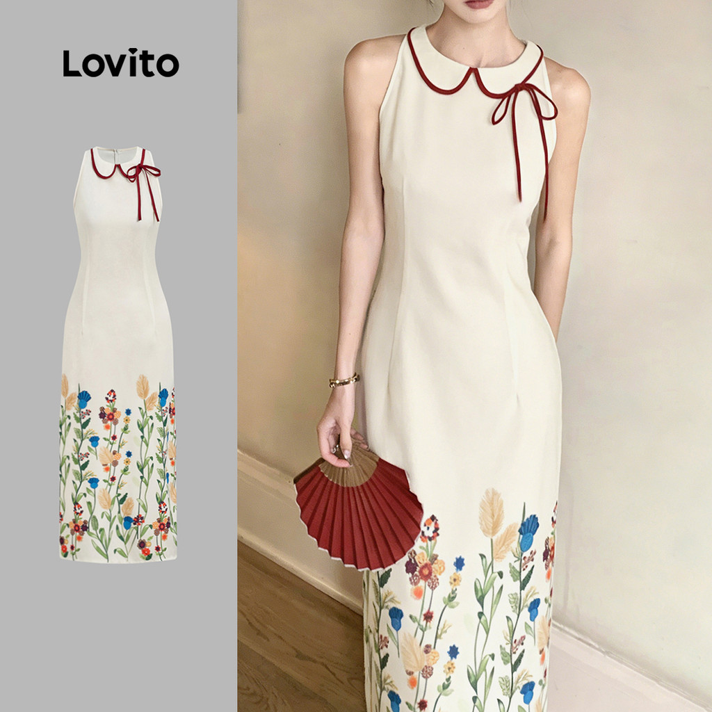 Lovito  Padrão de Vestido Vintage Colorblock Vestido Primavera/verão para Mulheres. L171ED1048