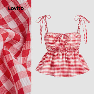 Lovito Casual Top Lace Up Drawstring Primavera/verão Vermelho Branco Top para Mulheres L177ED226 em Oferta na Shopee