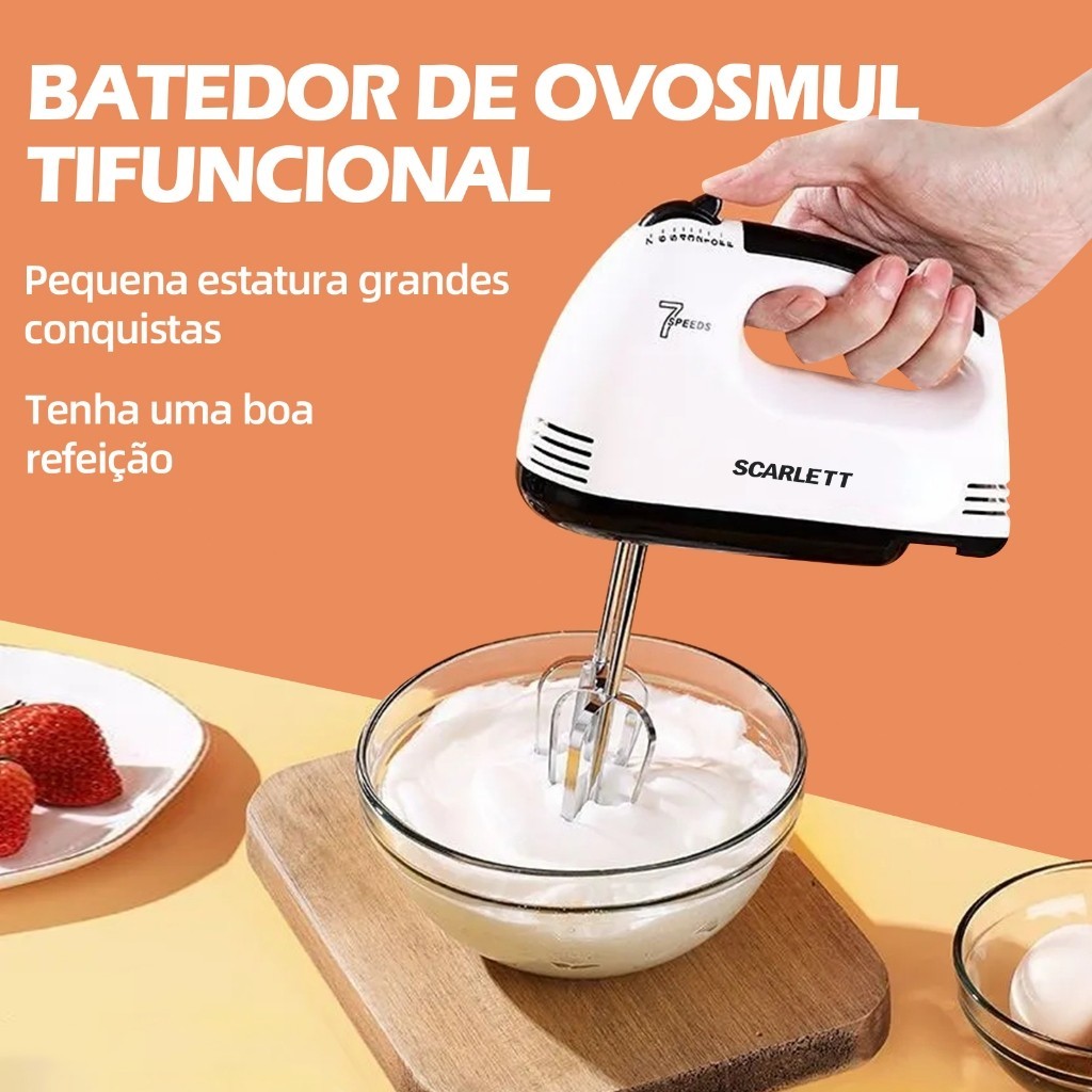 Batedeira Misturadora Leve De Mão Com 7 Velocidades 110V Bate Bolo Massa Chantilly Ovo