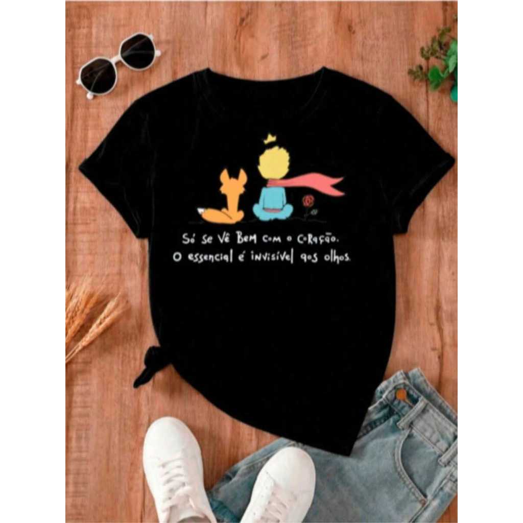 Camiseta Feminina T-shirt Algodão Estampada Meu Príncipe Essencial é Invisível Aos Olhos Conforto e Estilo no Dia a Dia