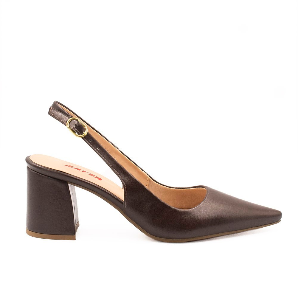 Scarpin Zatta Slingback Salto Bloco Aline Café em Oferta na Shopee
