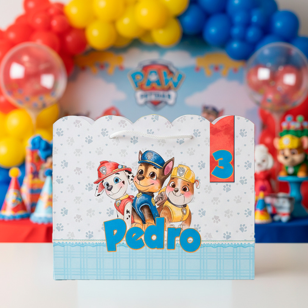 Sacolinha Grande Patrulha Canina Aquarela - Personalizada Festa Aniversário Infantil - Lembrancinha