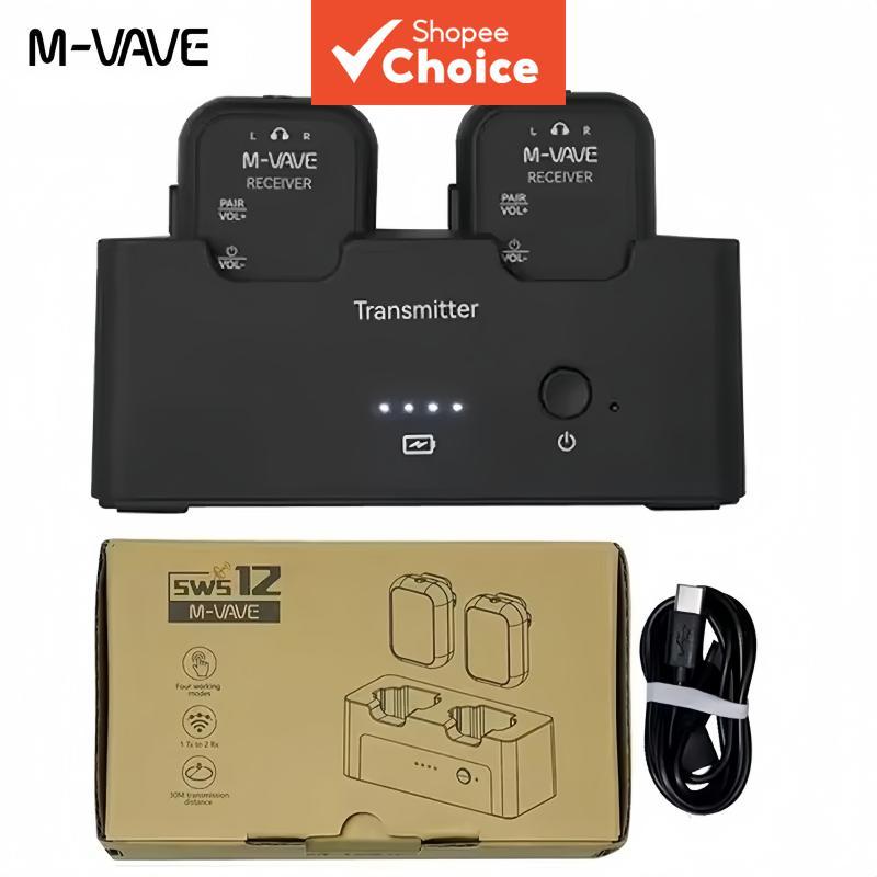 Sistema De Monitor Sem Fio M-VAVE SWS12 WP-12 , Transmissor Recarregável/2 Receptores Com Função Mudo De Botão De Volume