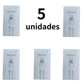 Kit 5 10 e 20 pcs Carregador iPhone Turbo 20W Fonte + Cabo USB-C Lightning Rápido