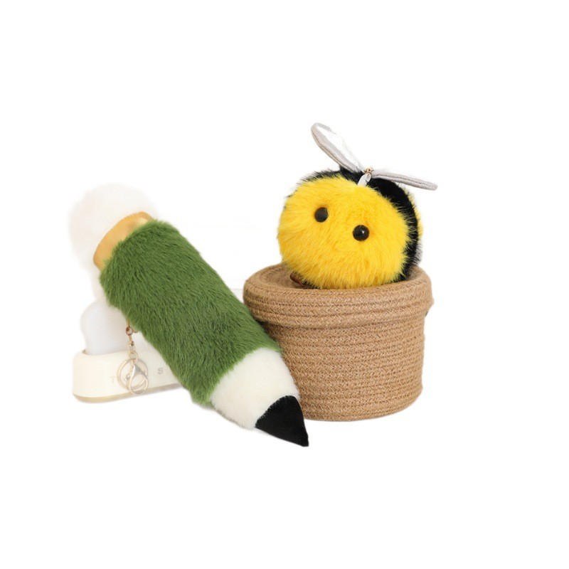 Bonito Abelha Lápis Em Forma De Brinquedo De Pelúcia Boa Sorte Exame Chaveiro Pingente Macio Saco Pendurado Decoração In