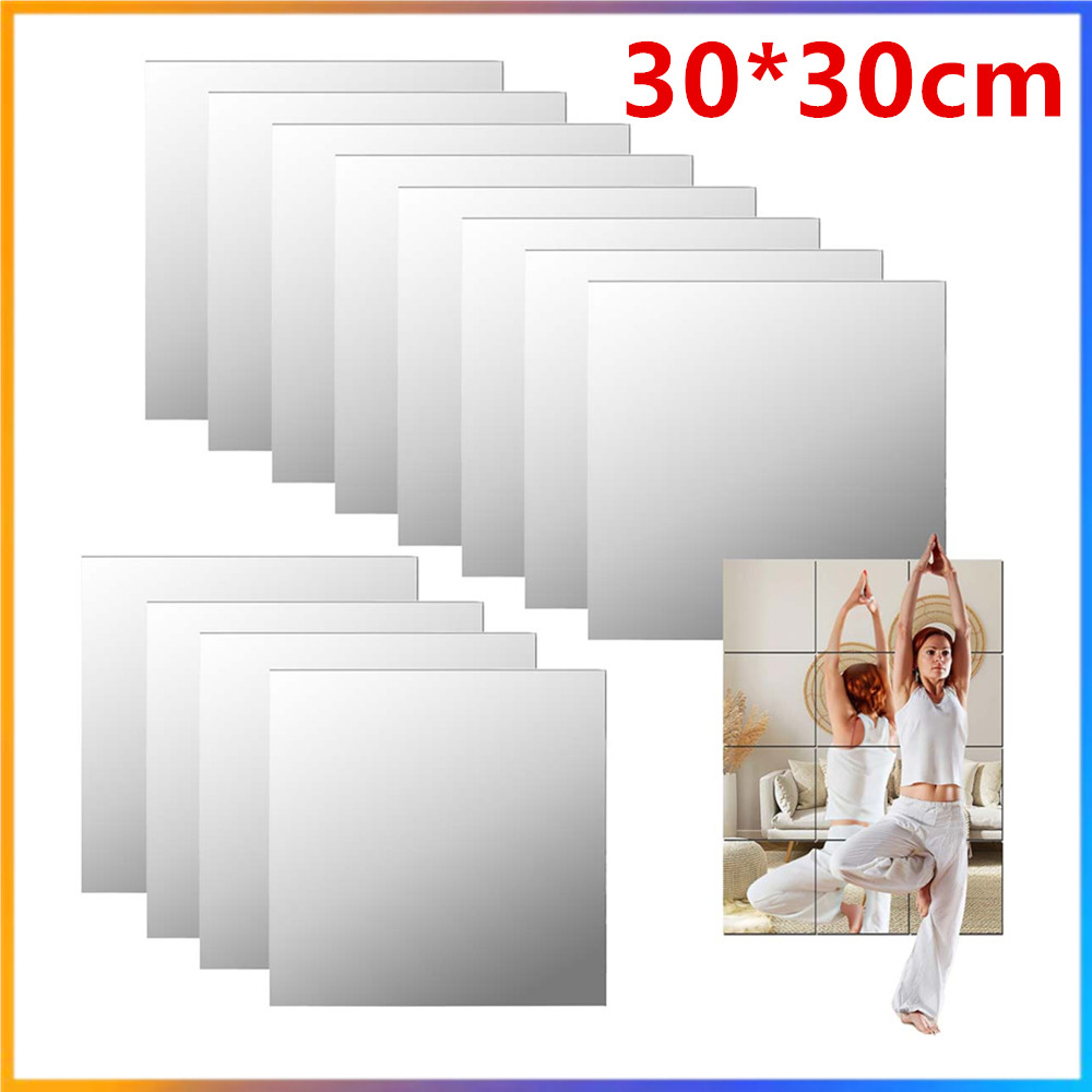 Adesivos de espelho de parede 12 folhas 30x30cm telhas de espelho acrílico, placa de espelho de plástico flexível resist