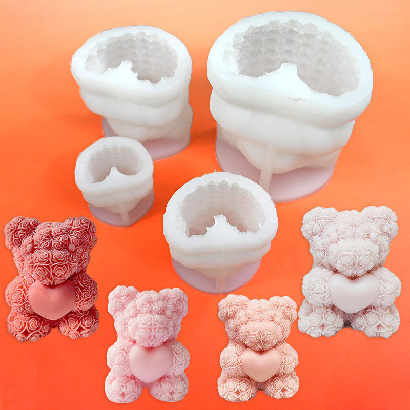 5 estilos rosa amor urso vela molde de Silicone aromaterapia gesso ornamento molde diy artesanal sentado urso chaveiro m