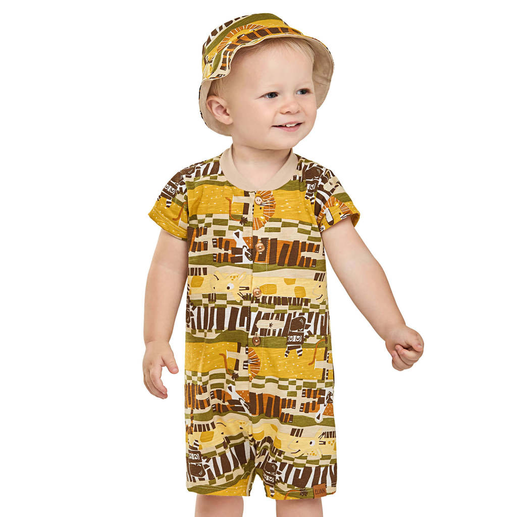 Macaquinho Bebê Menino Safári Com Chapéu Elian Bege