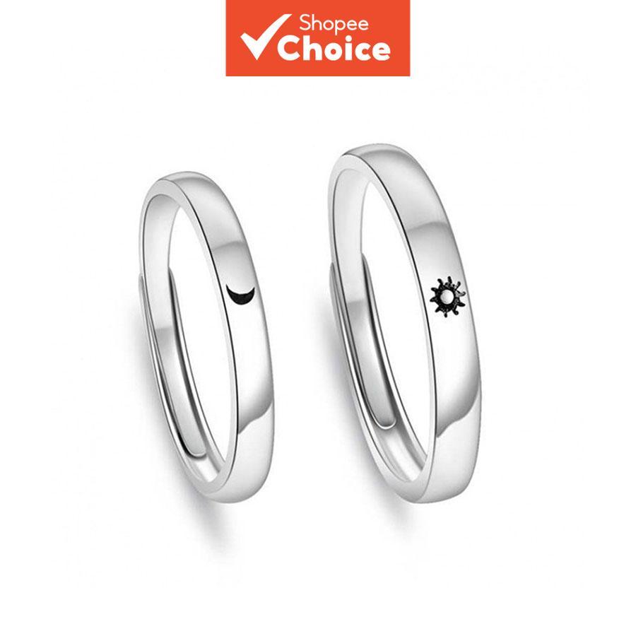 Conjunto De Anéis De Casal Elegantes Sun Moon Prata Moda Aliança De Casamento Joias