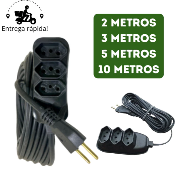Extensão Elétrica Bivolt com 3 Tomadas 110v 220v Tripolar Alexa Compacta 2 3 5 e 10 Metros MC