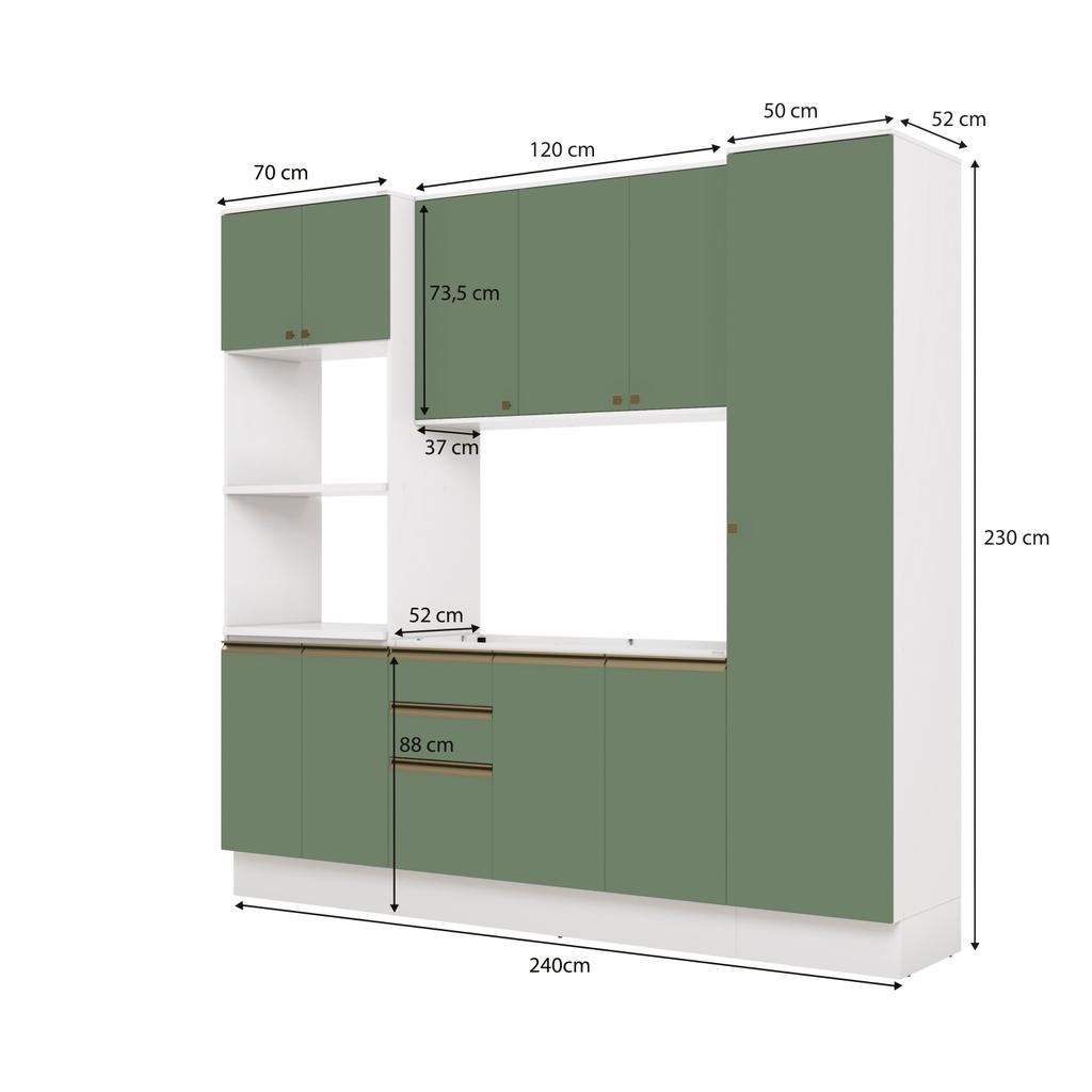 Cozinha Compacta Celeste Kappesberg 100% MDF Branco/Verde 240cm