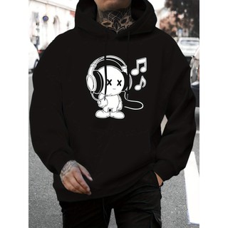 Moletom com Capuz Masculino boneco Musicais e Fones de Ouvido Moleton Casual com Capuz Ajustável