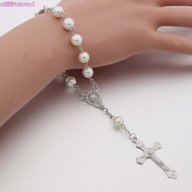 allilivefoua1 2 Peças Conjunto Contas Oração Católica Rosário Pulseira Benedict Pingente Carro Para Proteção Cr