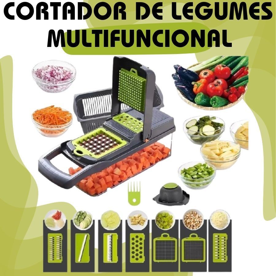 Fatiador de Legumes 14 em 1 Cortador Ralador Picador Multifuncional Cozinha com Lâminas Inox