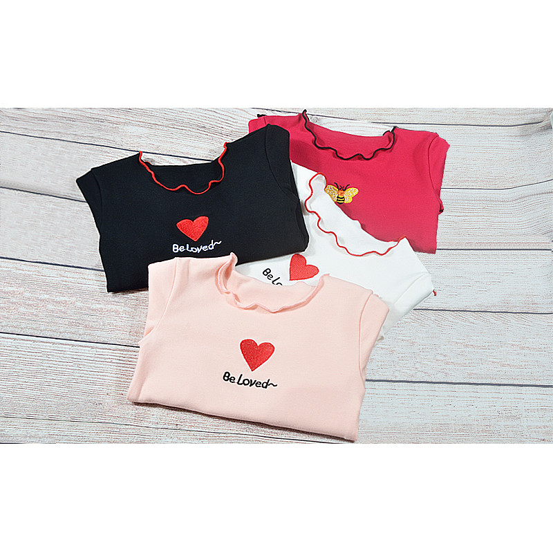 Crianças crianças roupas meninas camiseta de manga comprida em torno do pescoço camisa de fundo outono inverno novos pro