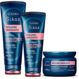 Kit Eudora Siage Shampoo 250ml + Condicionador 200ml + Máscara 250g Volume Imediato Ação Anti-Afinamento em Oferta na Shopee