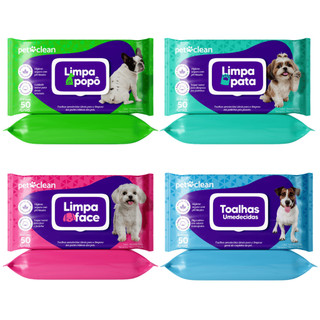 Toalha Lenço Umedecido Pet Cachorro Cão Gato 50un Limpa Pata Popô Face Higiene pH Neutro Pet Clean