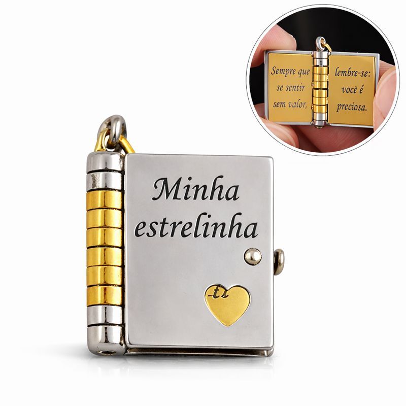 Colar Livro Minha Estrelinha Feminino Aço Inoxidável Pingente Presente Filha Amor