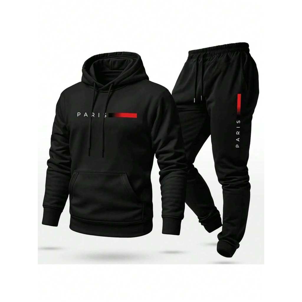 Conjunto Moletom Unissex Estampado Paris Calça e Blusa Com Capuz Bolso Canguru Lançamento Top