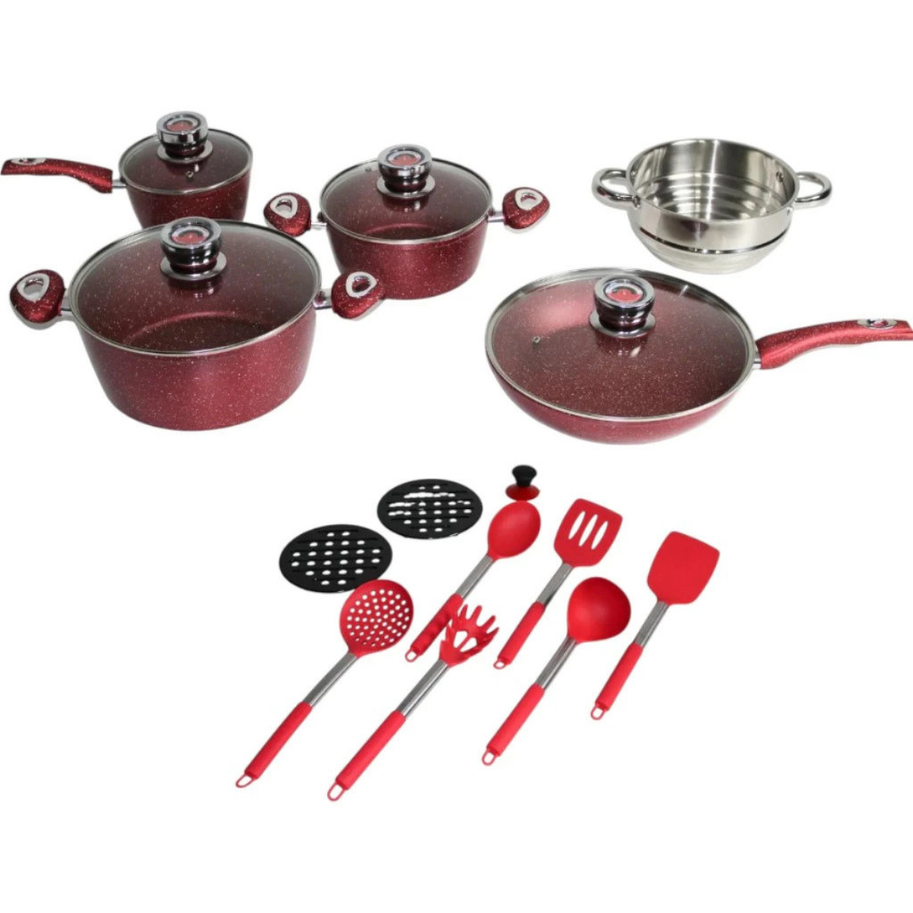 Imagem Jogo de Panelas Antiaderente Cerâmica 18 Peças Indução Revestimento Premium Vermelho Branco Creme