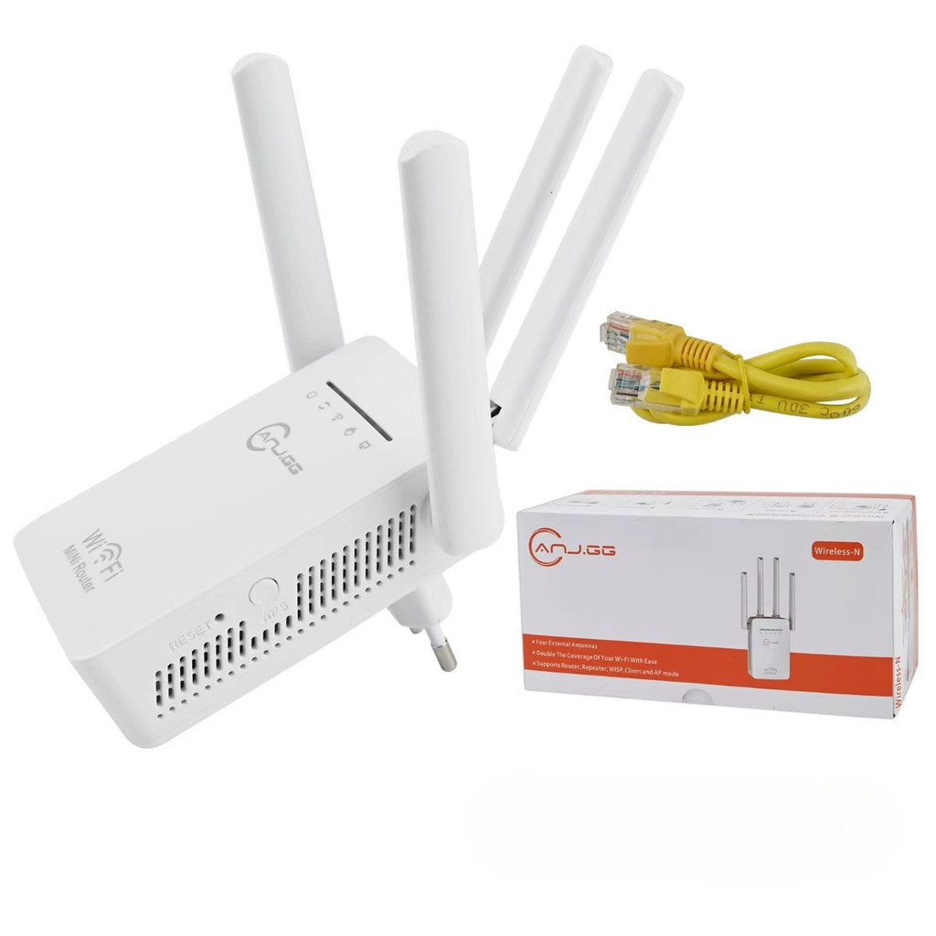 Repetidor Wi-Fi Wireless-N 300Mbps | Roteador e Extensor de Sinal com 4 Antenas | Mini Router 2.4GHz  anjgg