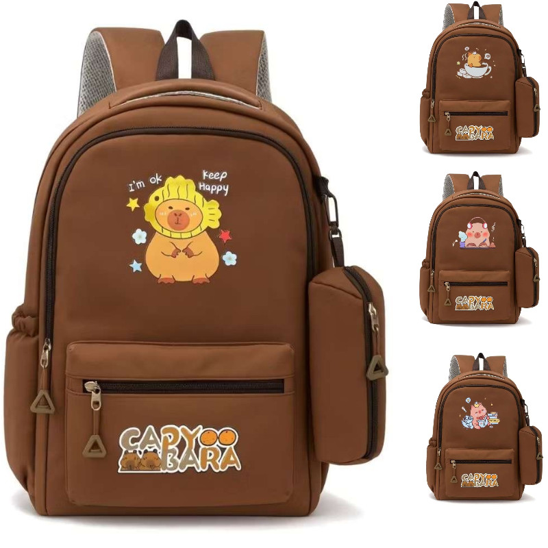 Mochila Escolar Infantil com Estojo Capivara Impermeável Grande 3 Divisórias Para Crianças e Adultos Volta Às Aulas em Oferta na Shopee