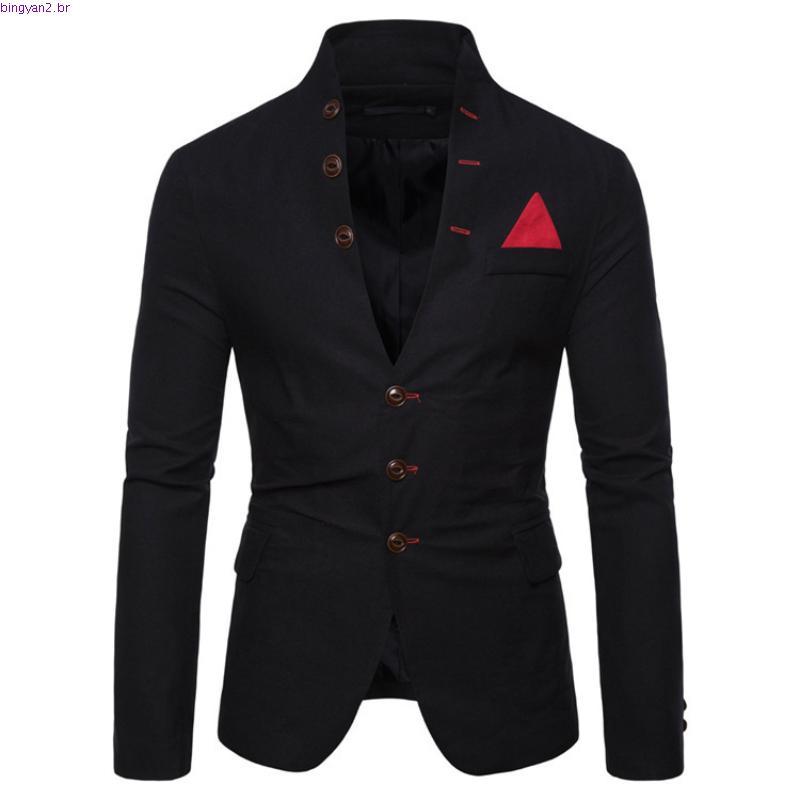 Blazer Slim Masculino Gola Alta Manga Longa Com 3 Botões