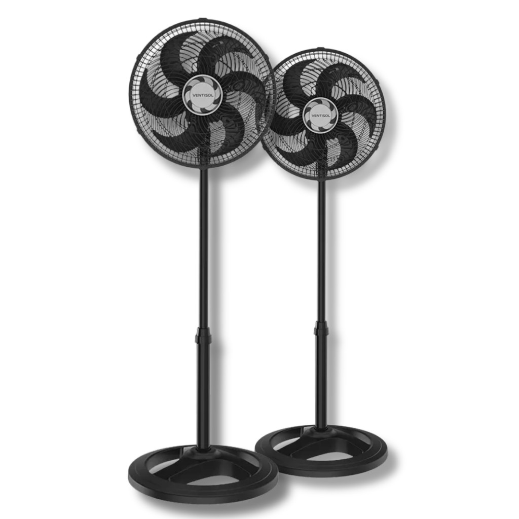 Kit 2 Ventiladores Coluna 30cm Ventisol Turbo 52w 220v 6 Pás Hélice Preto Premium 3 Velocidades Oscilante