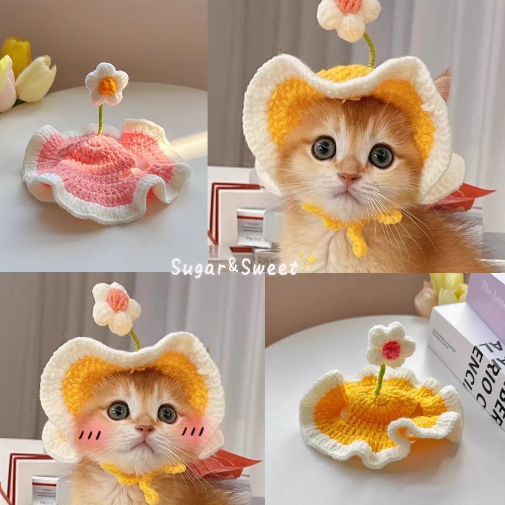 Chapéu para animais de estimação, chapéu para gato, primavera outono, chapéu para cachorro, decoração tricotada à mão, g