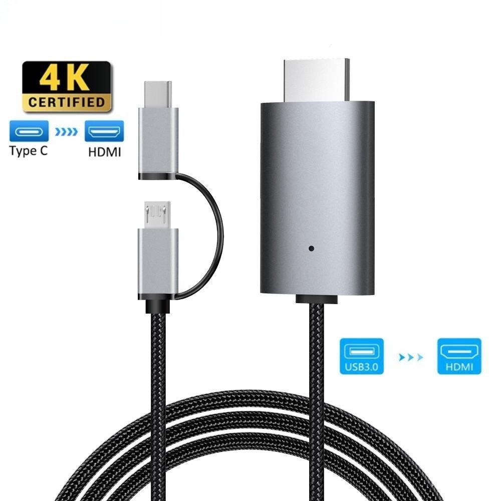 Adaptador LD39 USB C para HDMI 4K Cabo 2 em 1 para Telefone Android para TV/Monitor, Android
