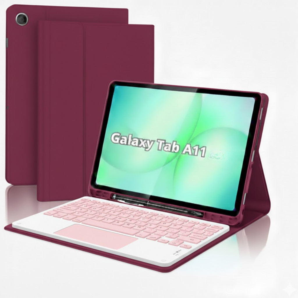 Kit Capa Teclado com Touchpad para Galaxy Tab A11 e Película de Vidro + Caneta Touch