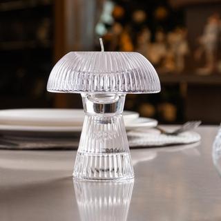 Castiçal Mushroom Lines 11cm Vidro Lyor para Vela Decoração Mesa Aparador Bandeja Ambiente Elegante Aconchegante Uso Dia