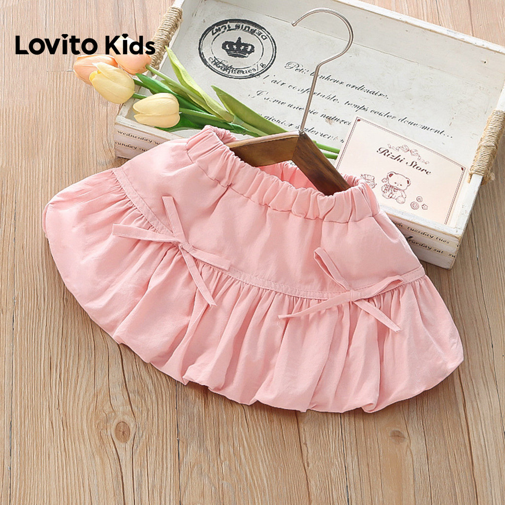 Lovito Kids  Saias Casuais Babados Arco Franzido Barra Babado Primavera/verão Saias Rosas para Meninas LNL132269 em Oferta na Shopee