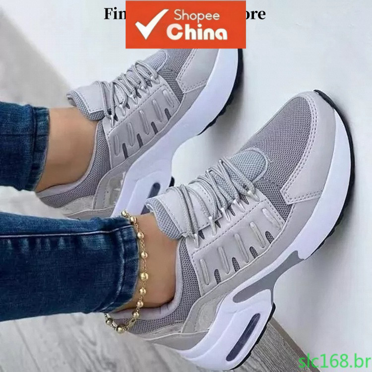 Tênis de Plataforma de Entrega Rápida Cunha 2023 Nova Moda Tamanhos Grandes Tênis Casuais para Mulheres com Cadarço W6BX