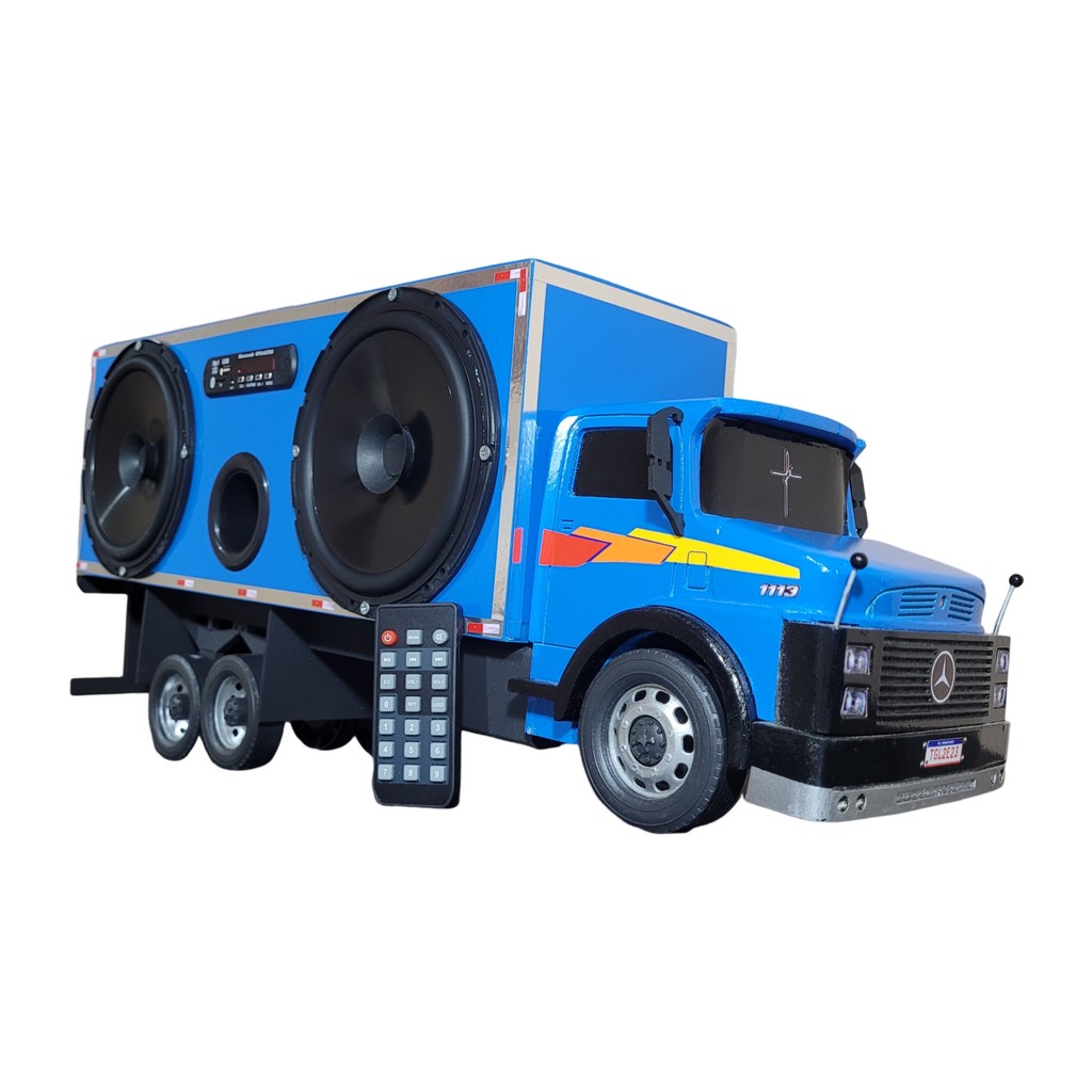 Caminhão 1113 Baú Caixa Som Bluetooth Usb Miniatura Azul