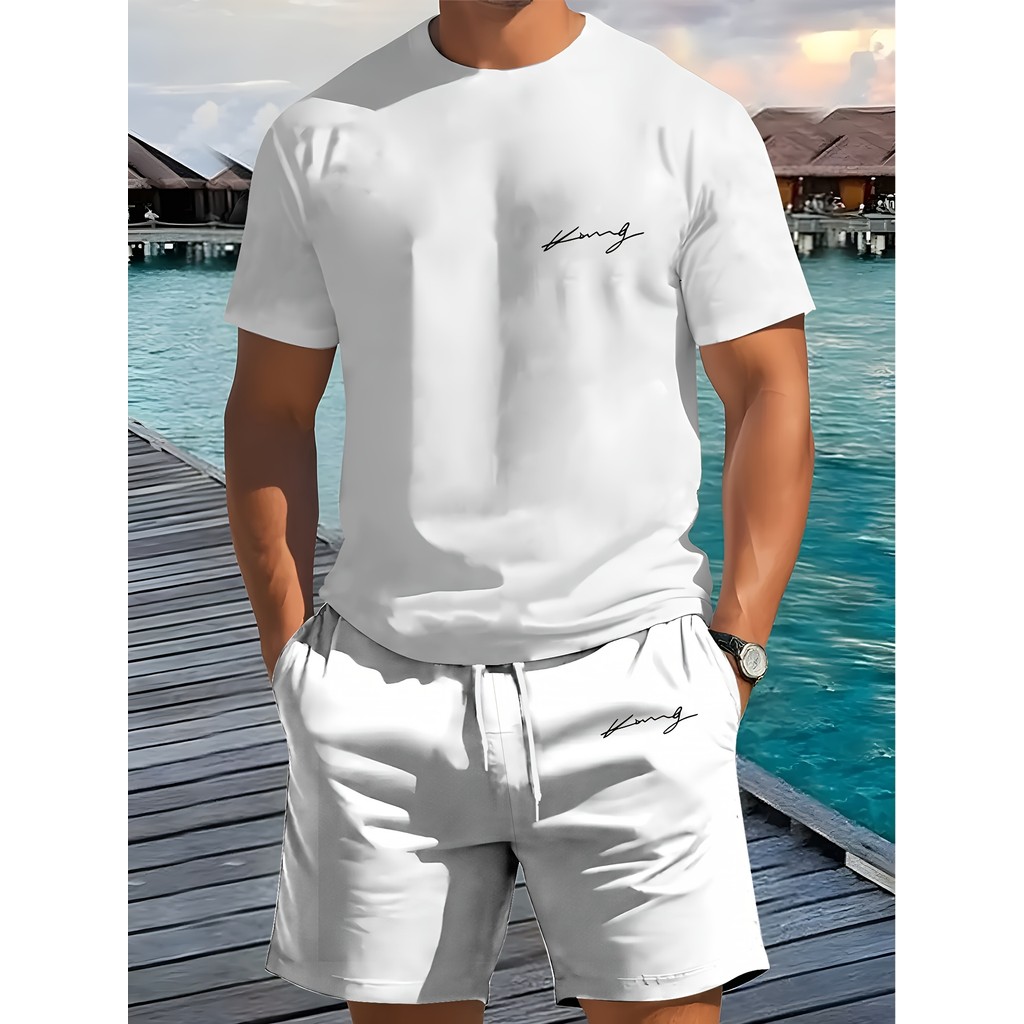 Kit Short Moletom Com Bolso + Camiseta Masculino Conjunto Casual Esportivo Envio Imediato