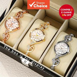 1/3 Pcs Moda Elegante Strass Corações Relógio De Quartzo Pulseira Banda Feminina Sem Caixa em Oferta na Shopee