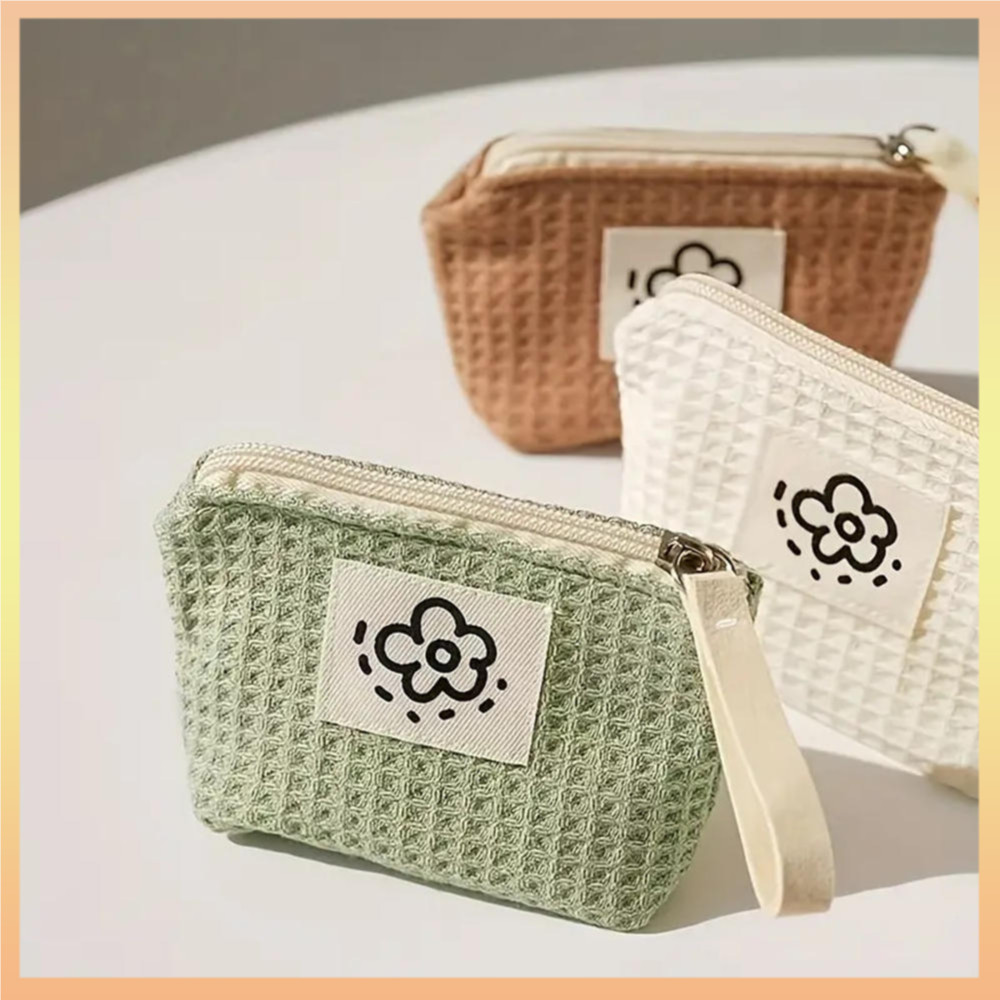 Bolsa De Moedas Segura Macia Portátil Batom Saco Bonito Japonês-Inspirado Waffle Padrão Para Bolso Todos Os Dias Transpo