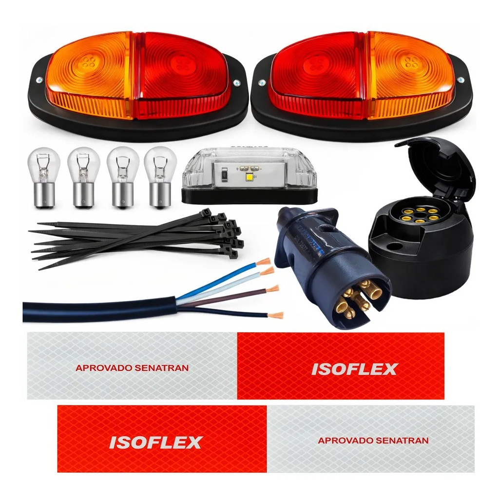 Kit Eletrico Instalação Lanterna Carretinha Reboque Engate Macho e Femea 6 polos Cabo 4 metros