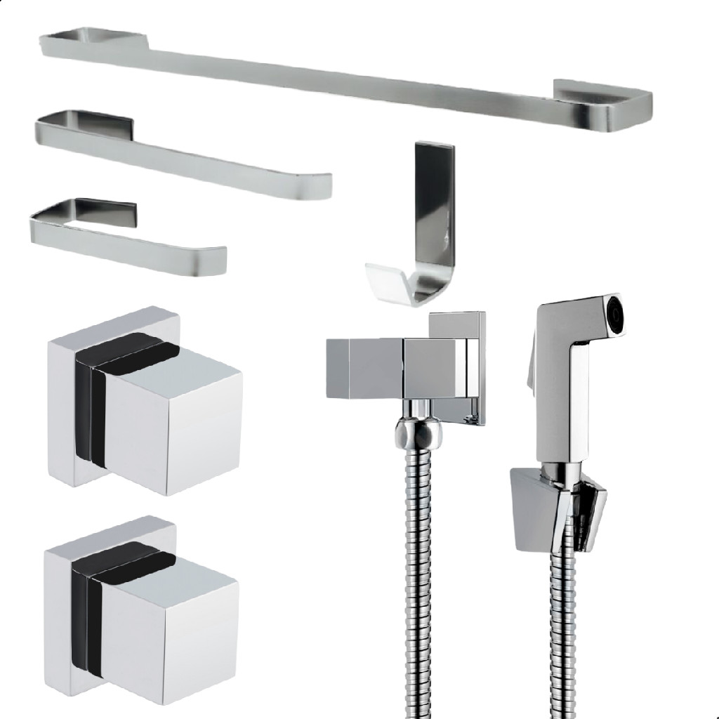 Kit de Acessórios para Banheiro Cromado + 1 Ducha Higienica + 2 Acabamentos em Metal em Oferta na Shopee