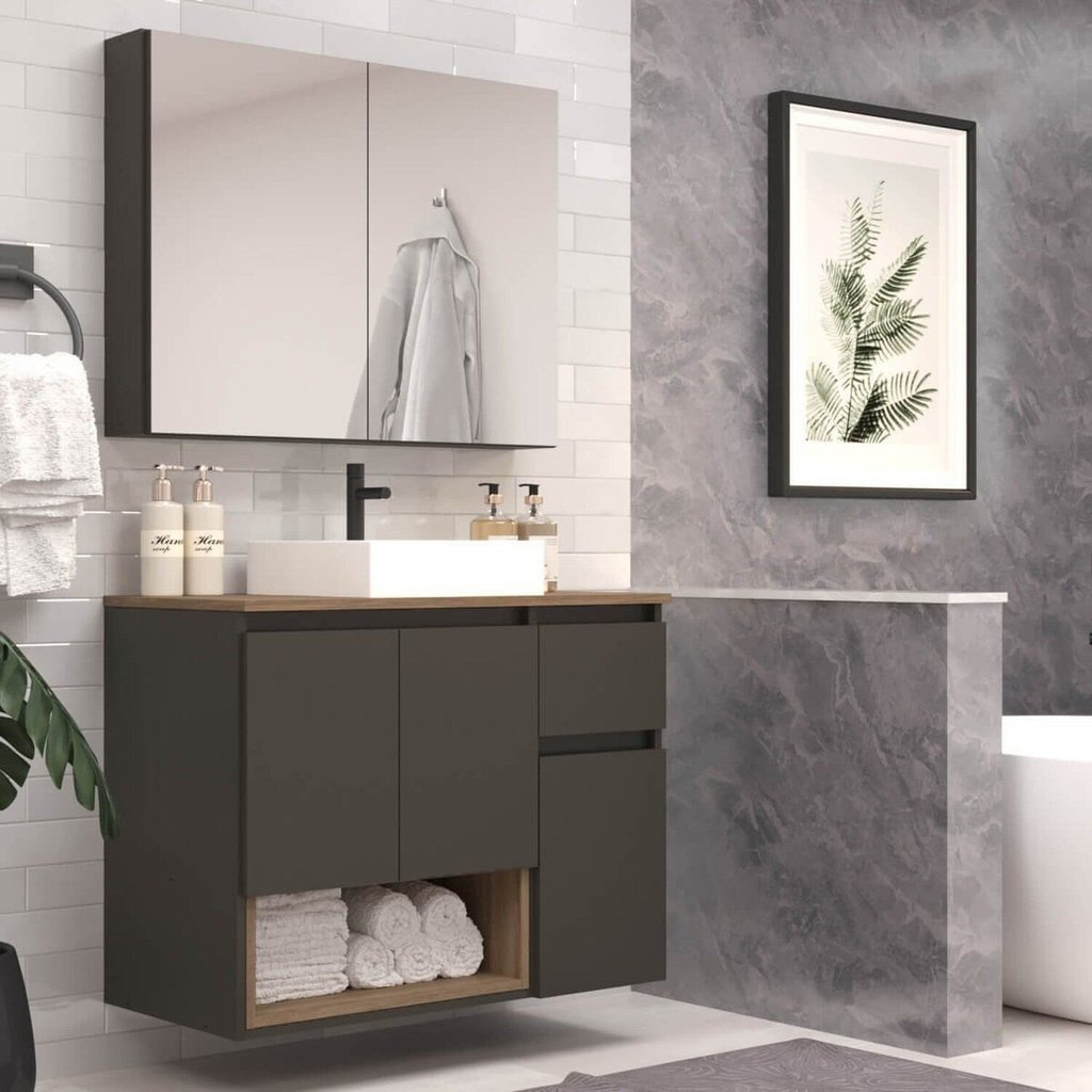 Conjunto de Móveis para Banheiro 80cm Aurora Mel/Grafite em Oferta na Shopee