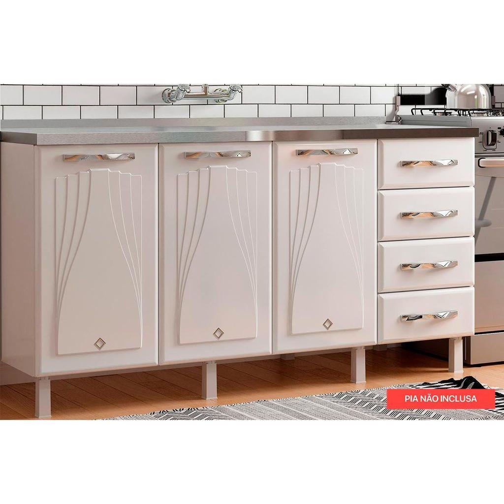 Balcão de Cozinha Star New Aço 3 Portas e 4 Gavetas s/Tampo 160cm Branco - Telasul em Oferta na Shopee