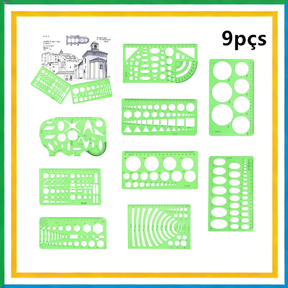 Conjunto de 9 peças de modelo de desenho arquitetônico conjunto de régua de Design régua gráfica redonda e Oval