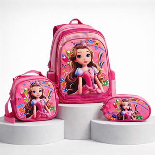 Mochila Infantil Menina 3D Com Rodinha Kit Com Lancheira + Estojo