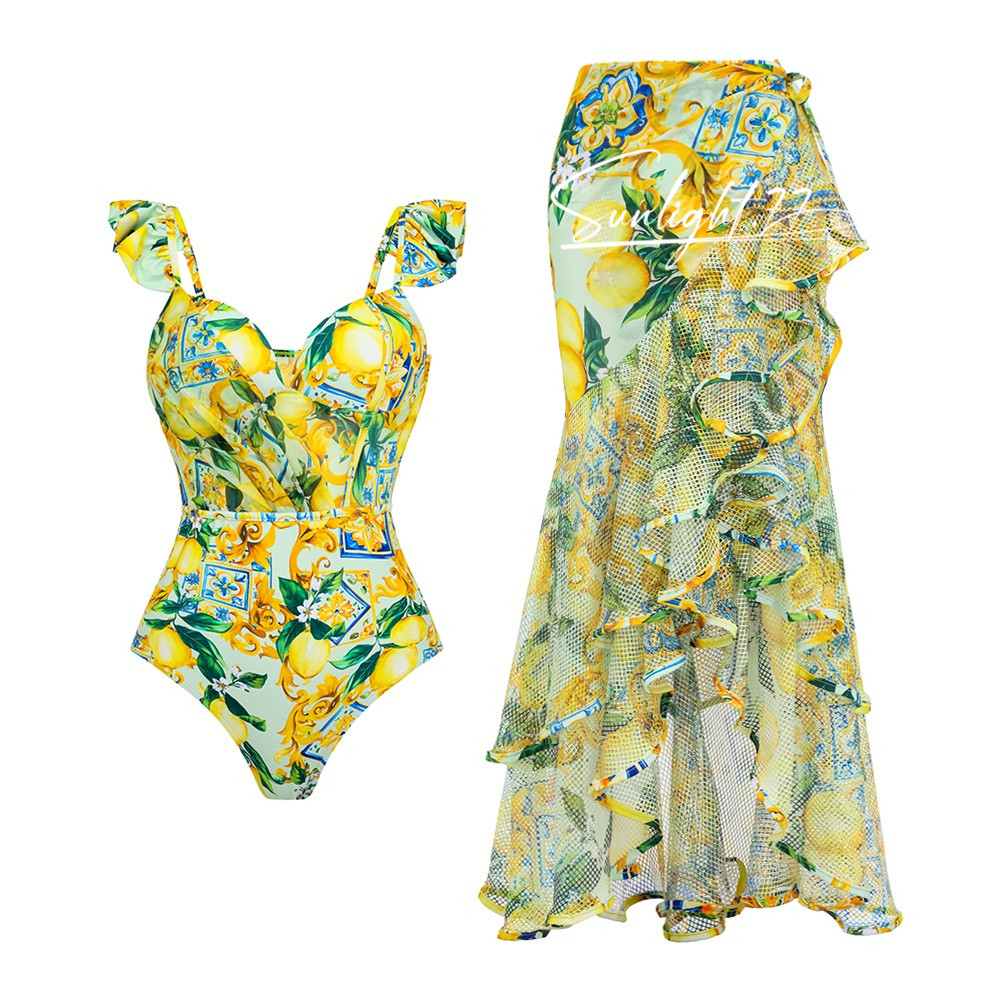 Maio feminino praia Fato de banho One-Piece Swimsuit feminino saida de praia férias Biquíni vestido de praia