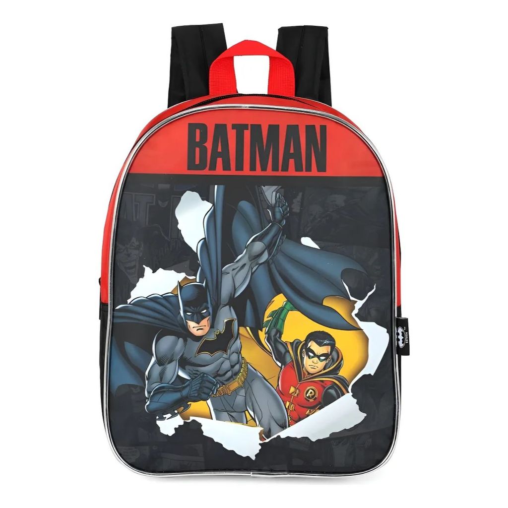 Mochila Costas Batman Heróis Infantil Escolar Preto/Vemelho Luxcel