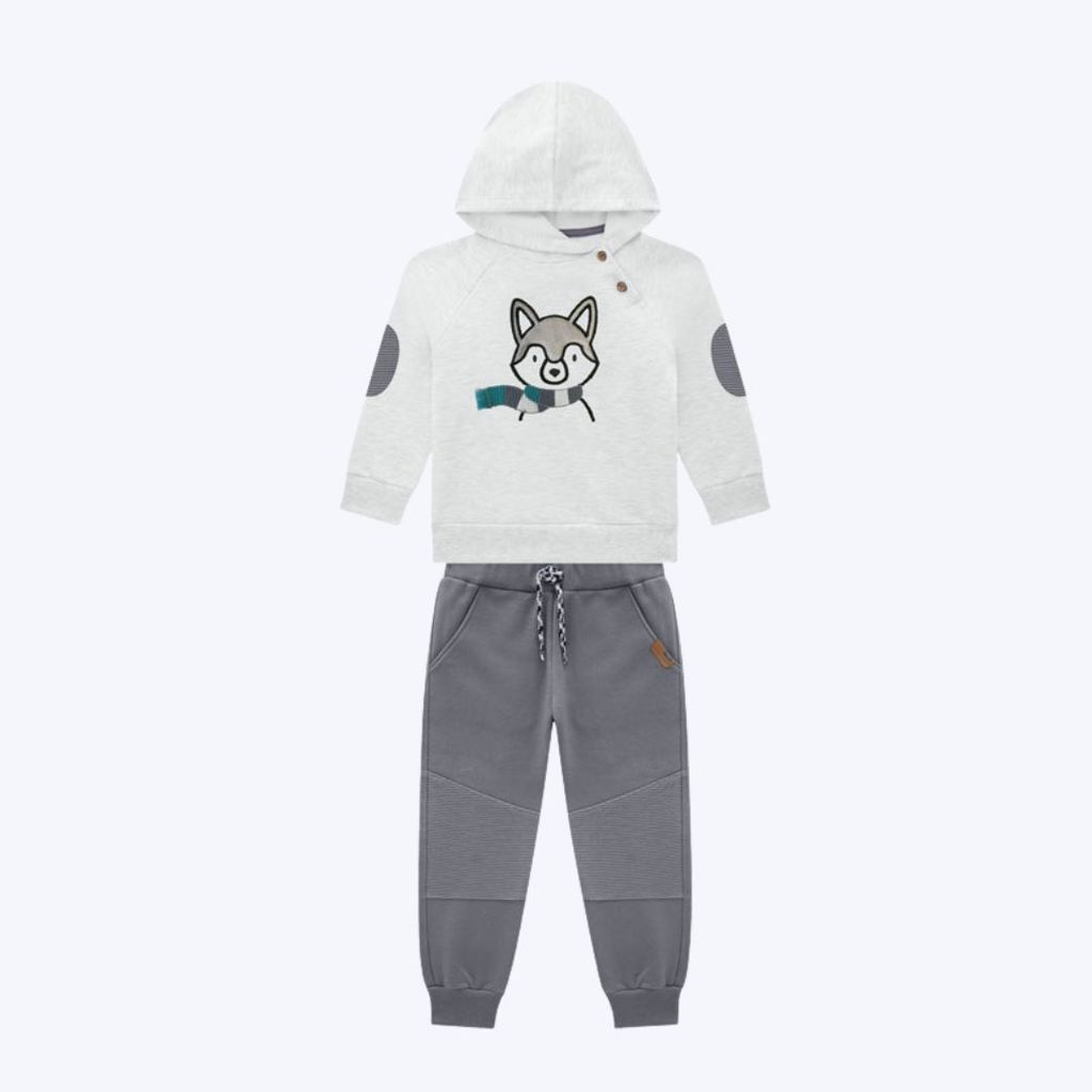 Conjunto Moletom Com Capuz Raposa E Calça Moletom Infantil Menino Milon 2000818 Mescla