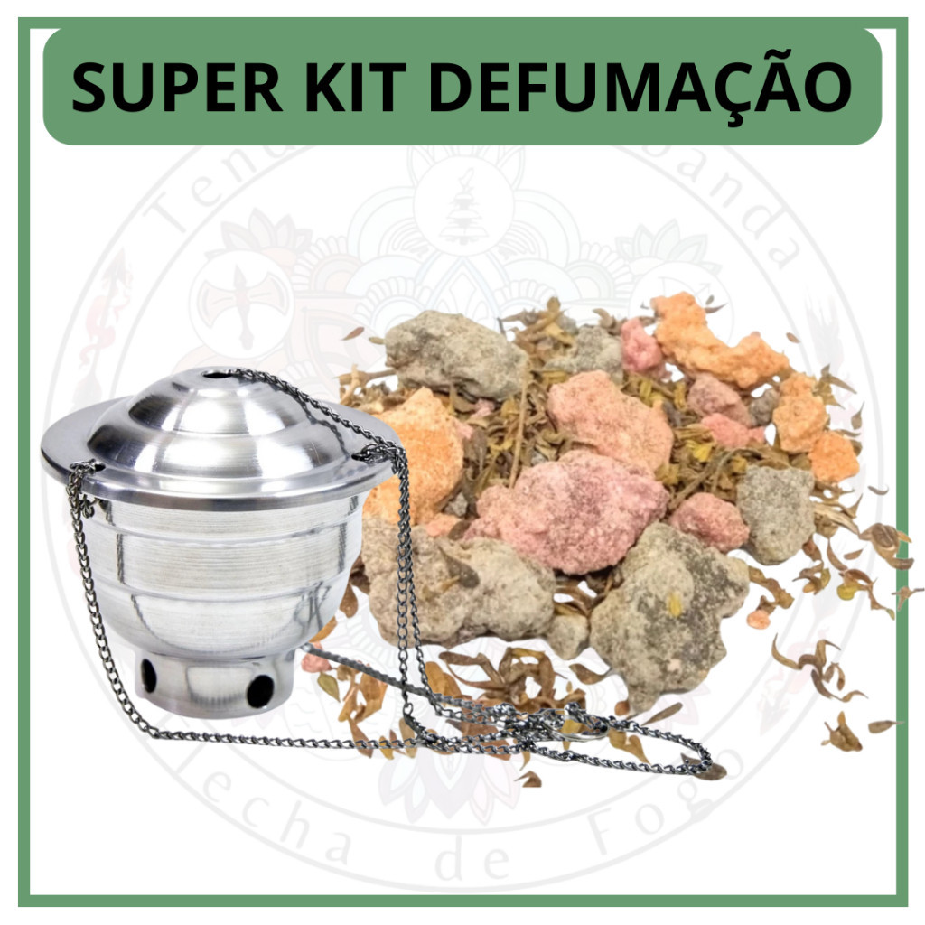 Super Kit Defumação com Turíbulo Alumínio e 250g Resina 7 Ervas Combinadas Naturais
